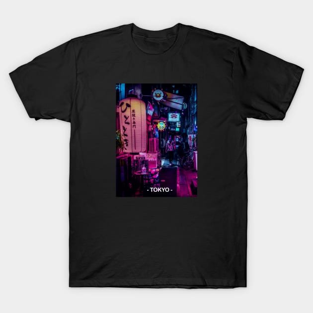 Tokyo Street Neon Synthwave T-Shirt by JeffDesign